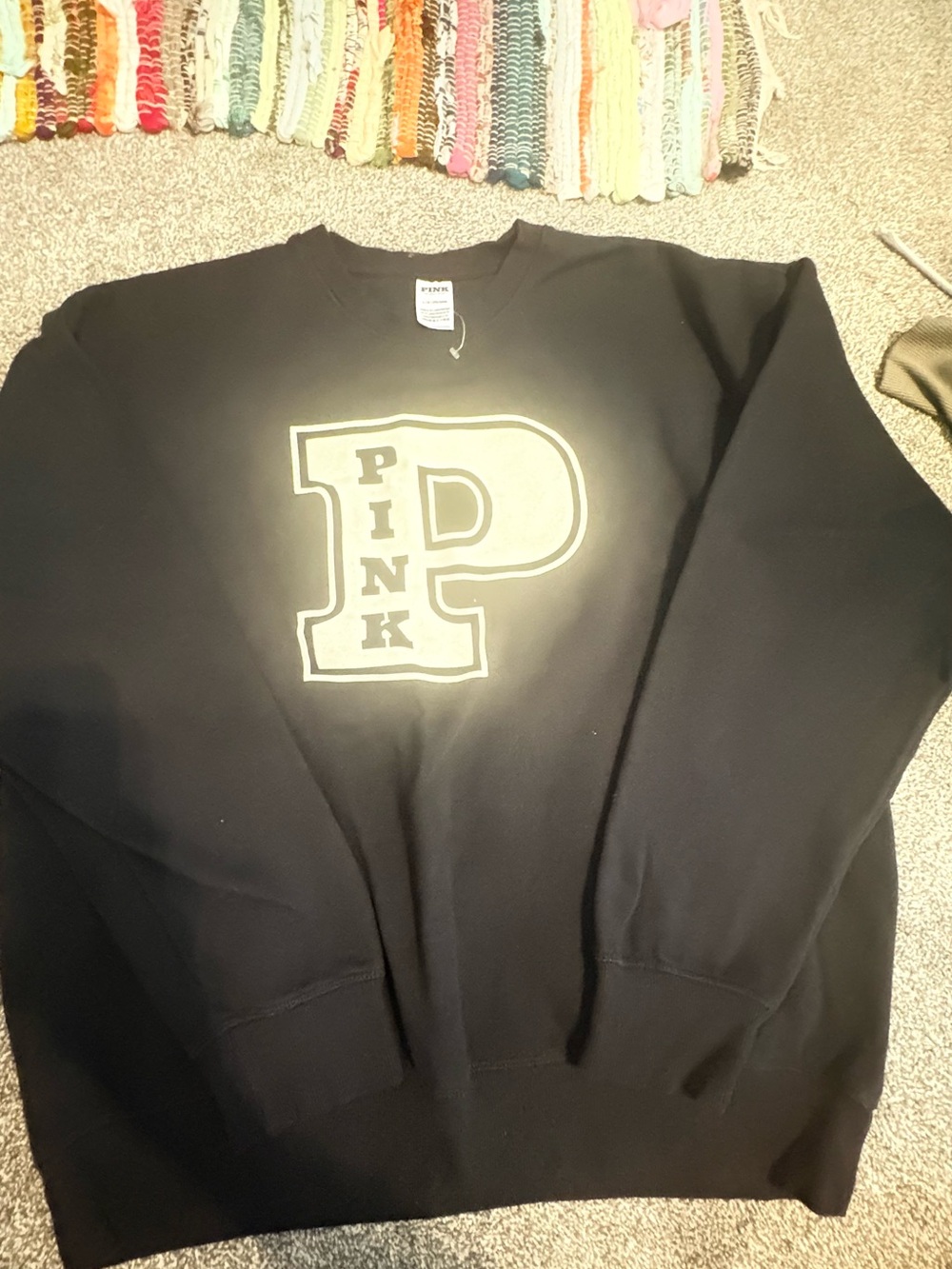 PINK Victoria's Secret Black Crewneck Sweatshirt with Large 'P' Logo